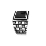 Signet ring men Square big black onyx stone