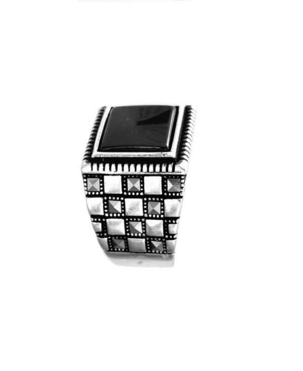 Signet ring men Square big black onyx stone