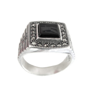 Signet ring men Square black onyx stone