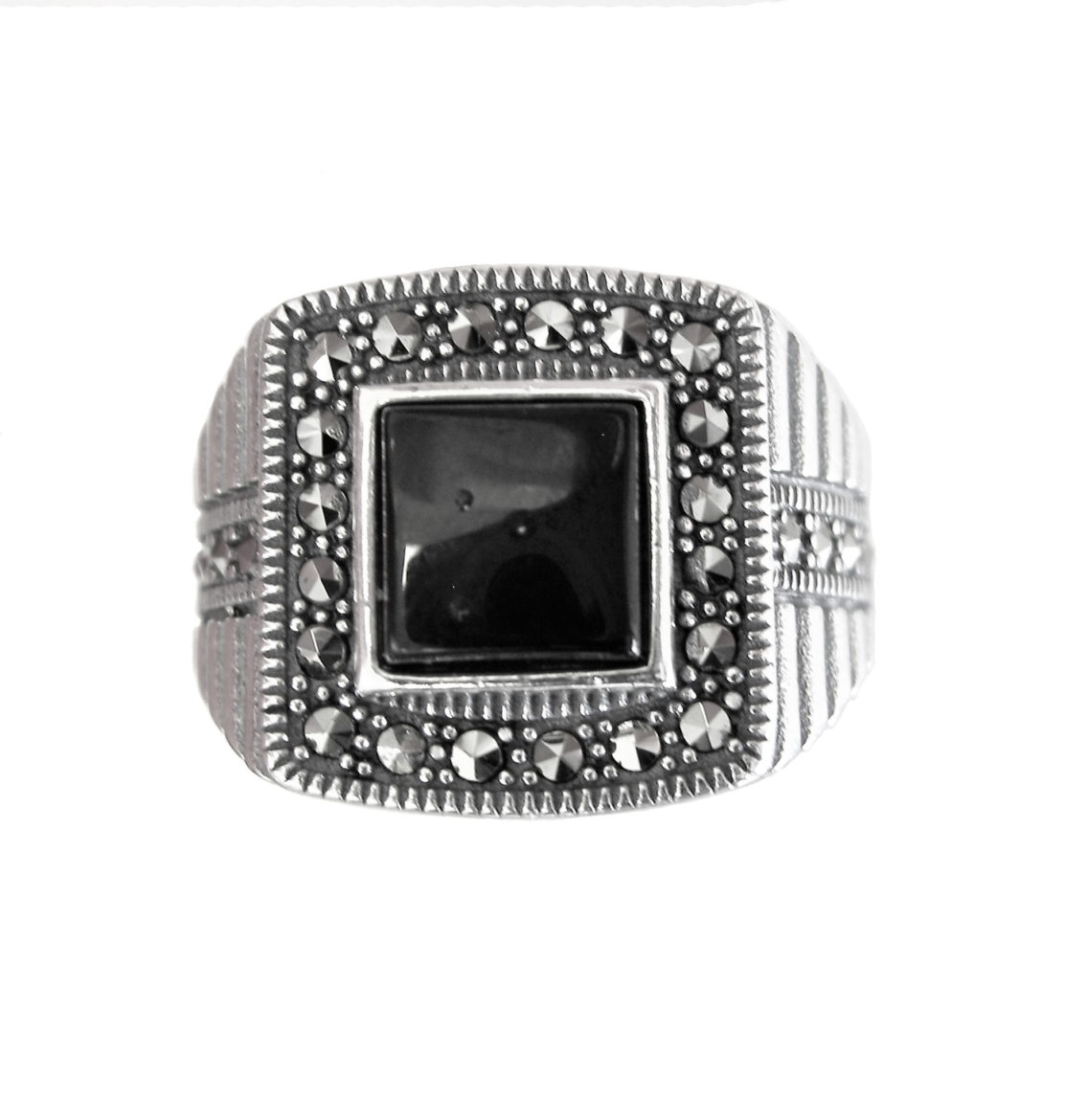 Black Onyx Square Shape Men's Signet Dedicated Ring 14k Yellow Gold  Plated
