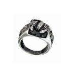 Signet ring men Scorpions and black stone